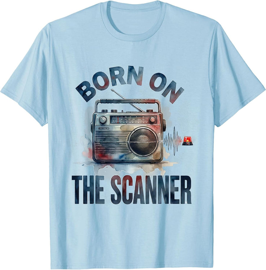 Men's Born On The Scanner Funny EMS Paramedic EMT Gift T-Shirt - Baby Blue