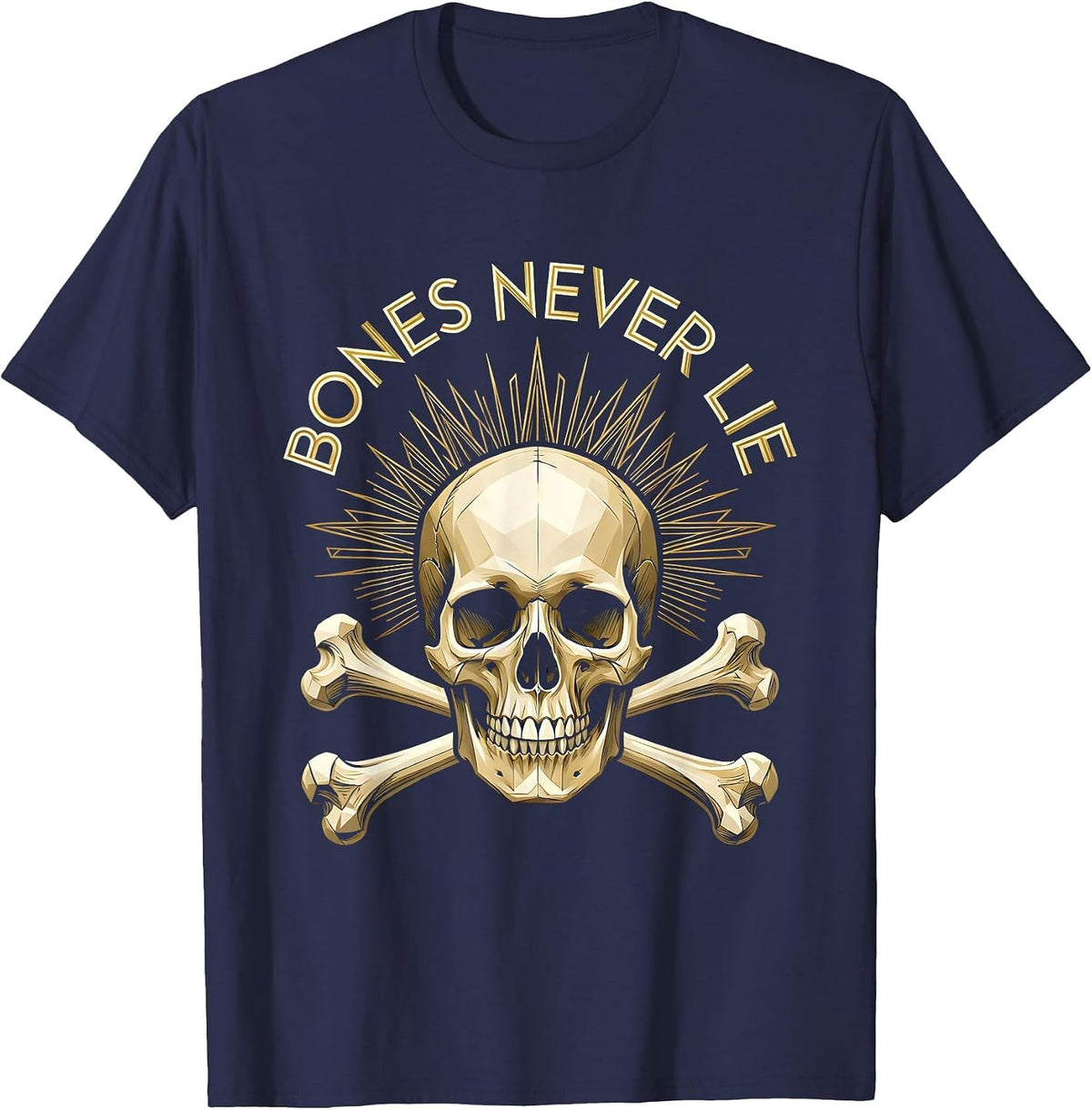 Bones Never Lie Bold Skeleton Graphic Design T-Shirt - Navy Blue