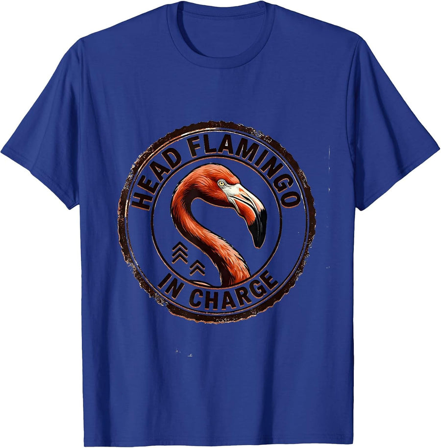 Head Flamingo In Charge Rubber Stamp Flamingo Lover Summer T-Shirt - Royal Blue
