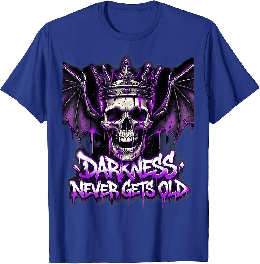 Darkness Never Gets Old Goth Design T-Shirt - Royal Blue