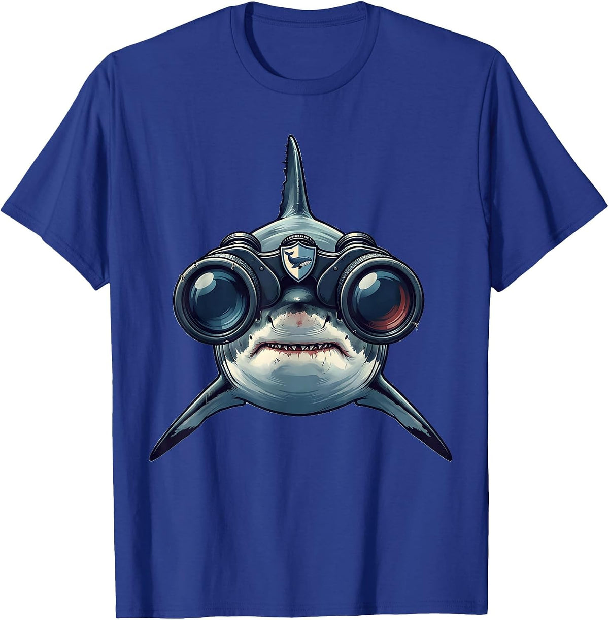 Men's Shark With Binoculars Whale Lover Humor Novelty T-Shirt - Royal Blue