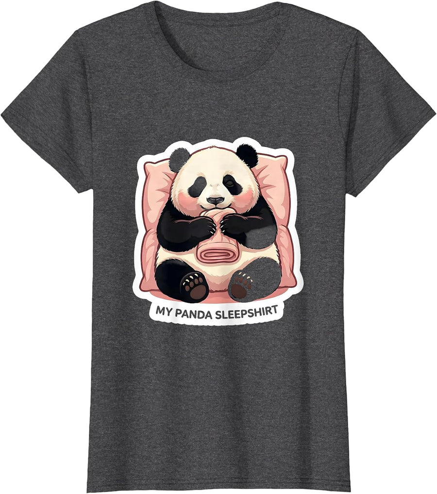 Women's My Panda Sleepshirt Cute Animal Lover Pajama Gift T-Shirt - Dark Heather Grey