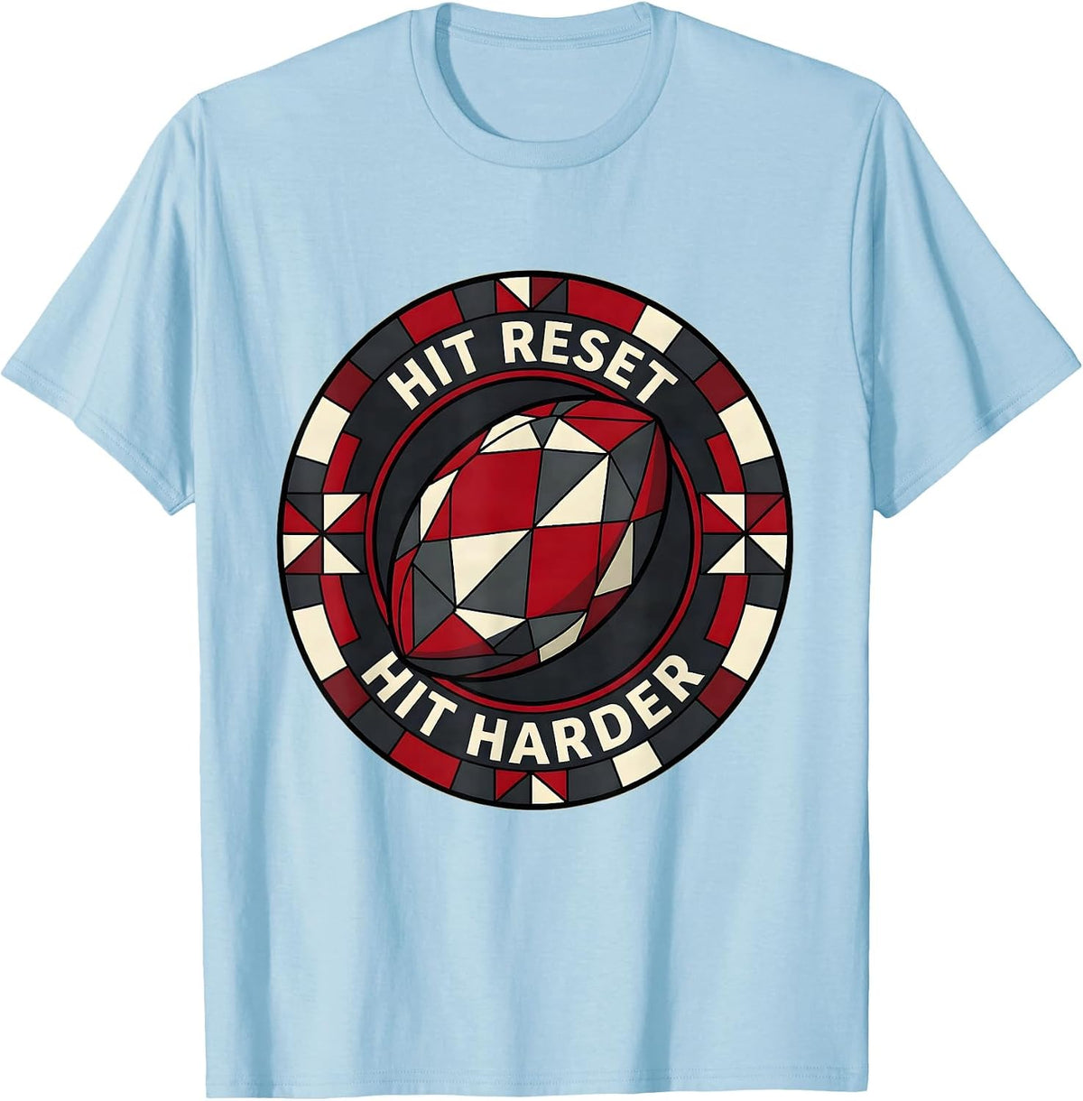 Men's Hit Reset Hit Harder Rugby Graphic Design T-Shirt - Baby Blue