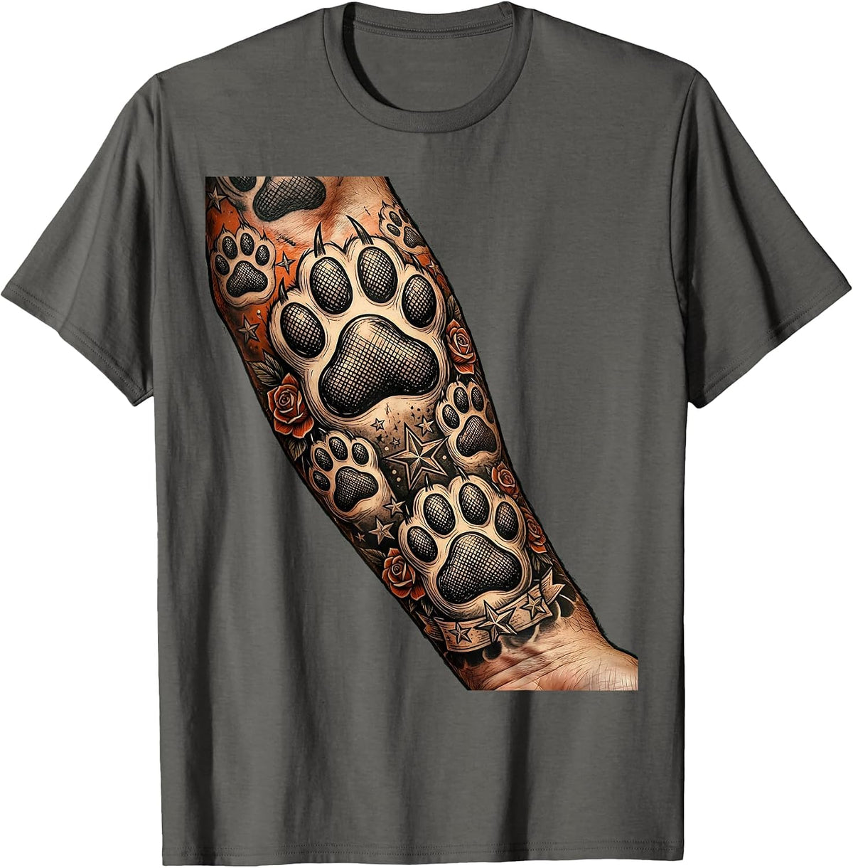 Childless Cat Dad Summer Cat Pawprint Tattoo T-Shirt - Asphalt Grey