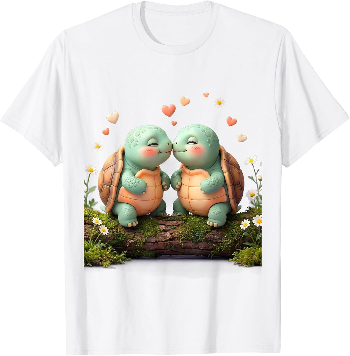 Men's Cute Turtle Couple Nose Touch Love Nature Design T-Shirt - White