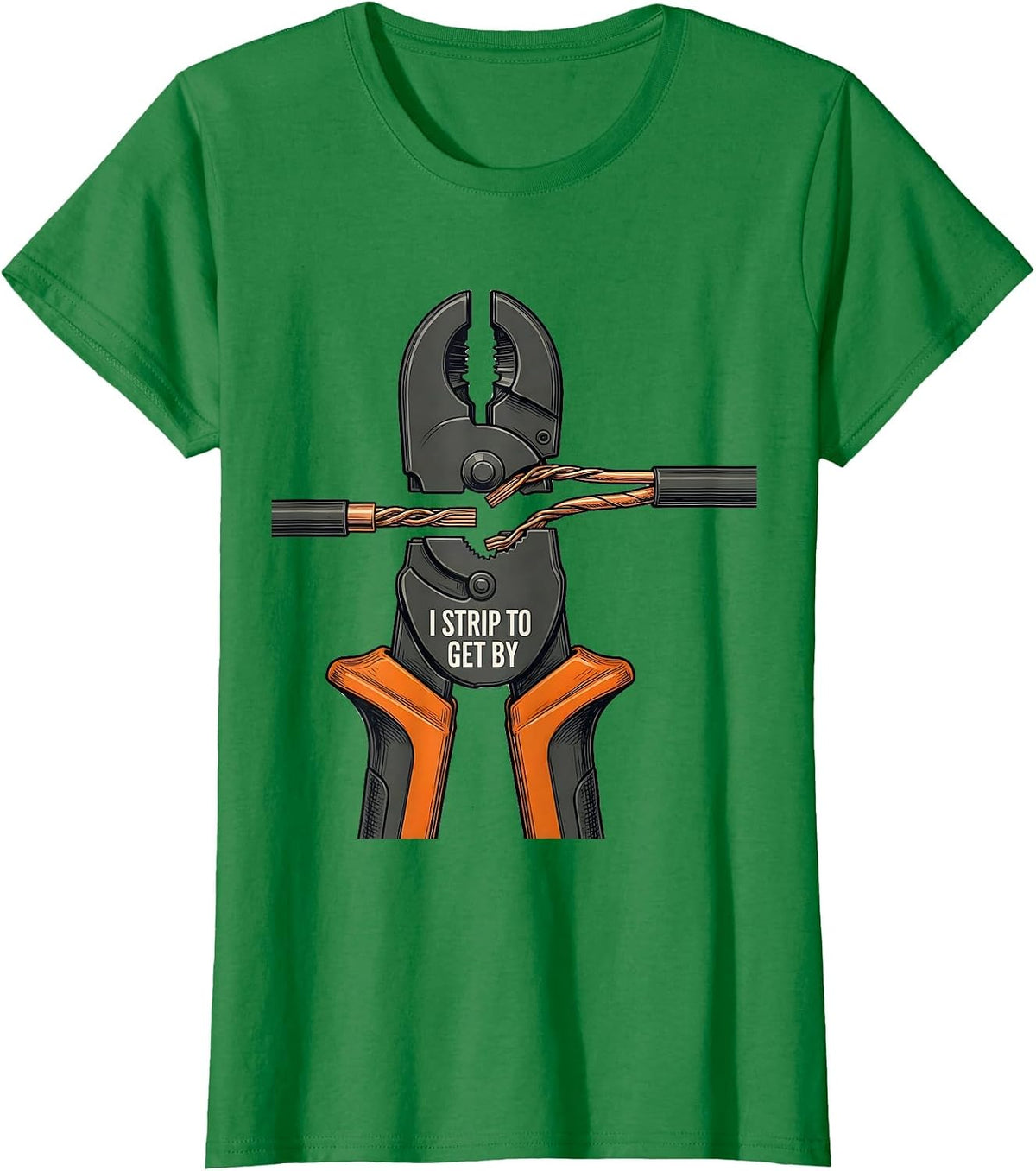 Women's I Strip To Get By Funny Electrician Trade Skeleton Sarcastic T-Shirt - Kelly Green
