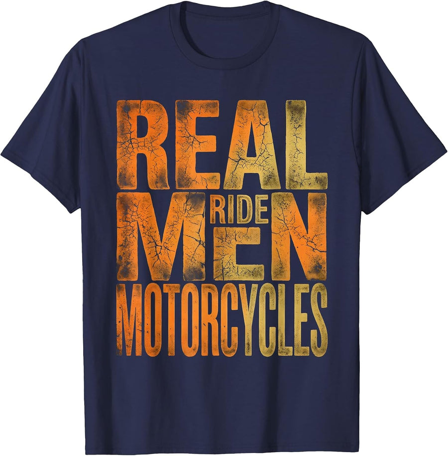 Real Men Ride Motorcycles Bold Biker Design T-Shirt - Navy Blue