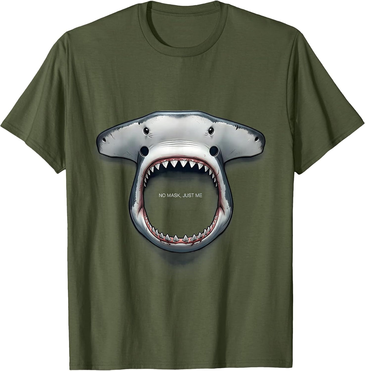 Men's No Mask Just Me Funny Shark Lover Wildlife Costume T-Shirt - Olive Green