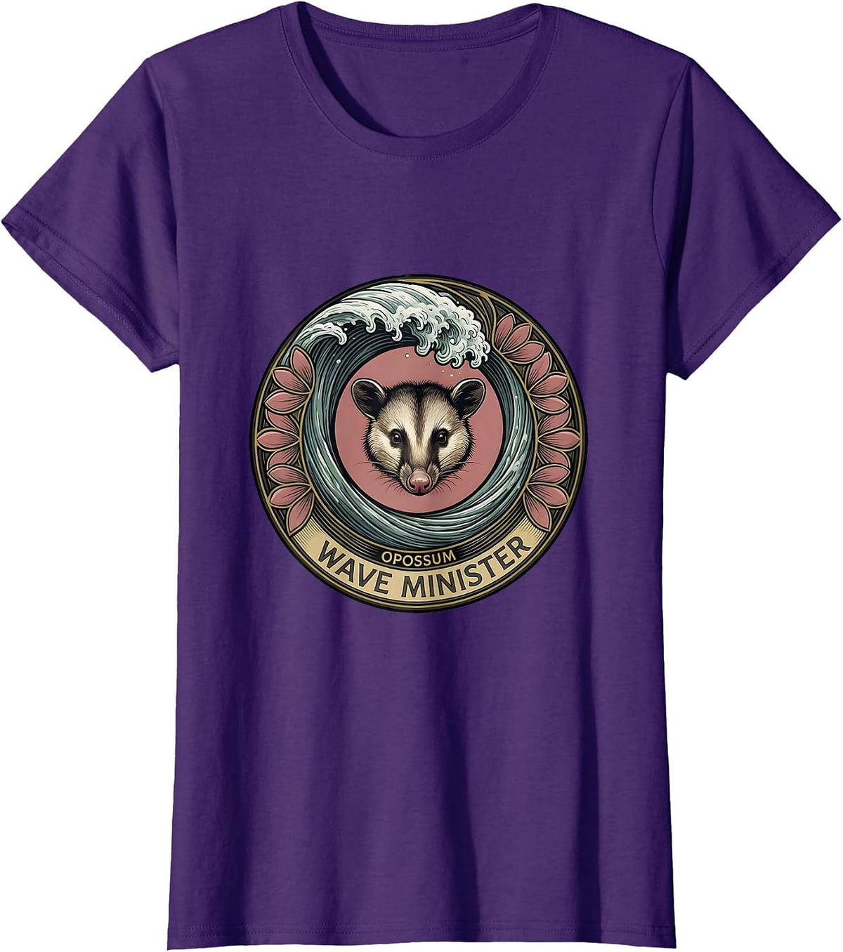 Women's Opossum Wave Minister Art Nouveau Animal Lover Humor T-Shirt - Purple