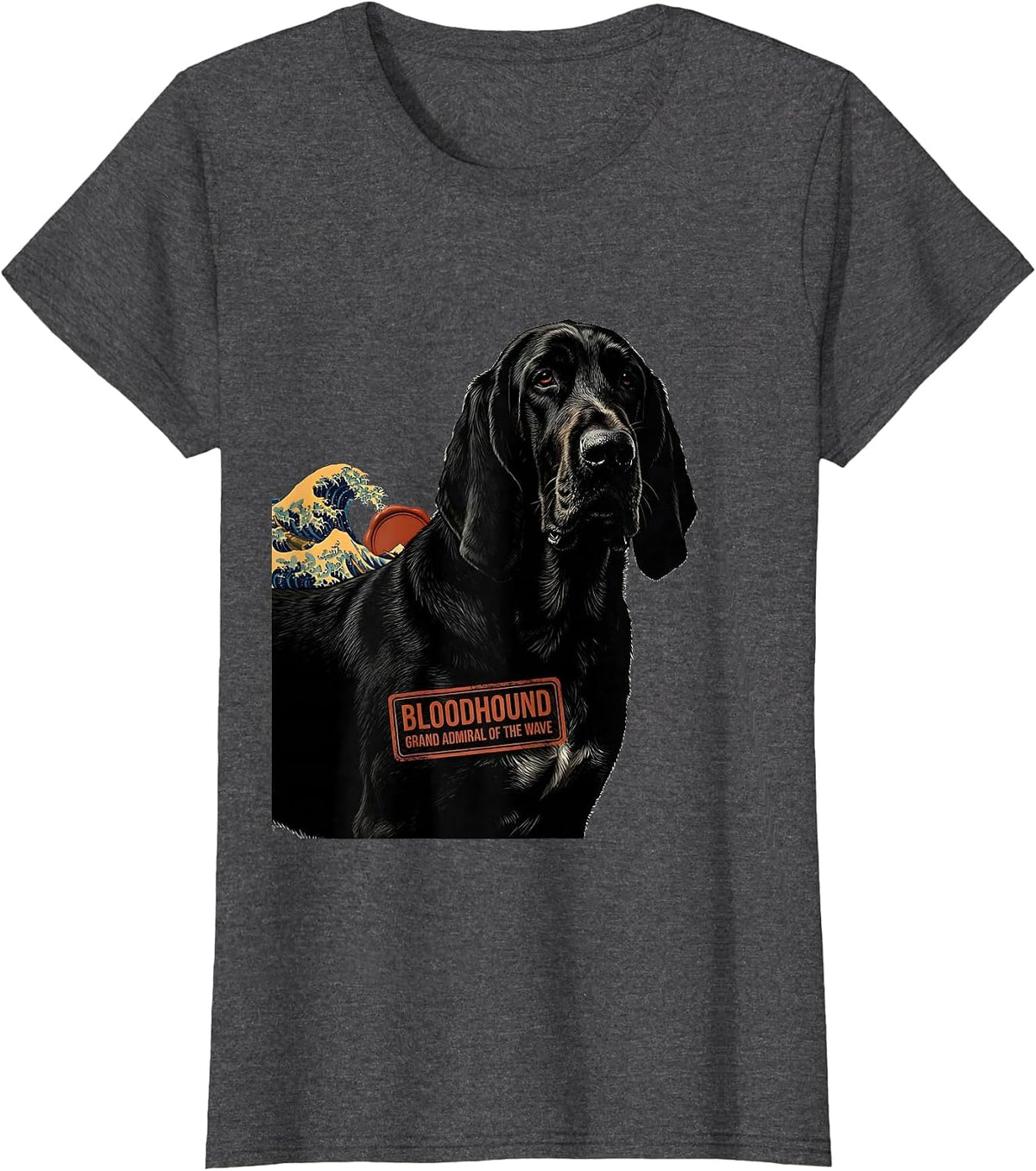 Women's Bloodhound Grand Admiral of the Wave Funny Surf Dog Breed T-Shirt - Dark Heather Grey