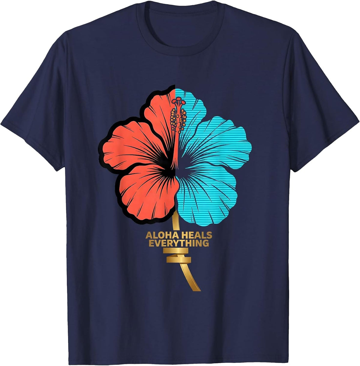 Aloha Heals Everything Tropical Spirit Design T-Shirt - Navy Blue