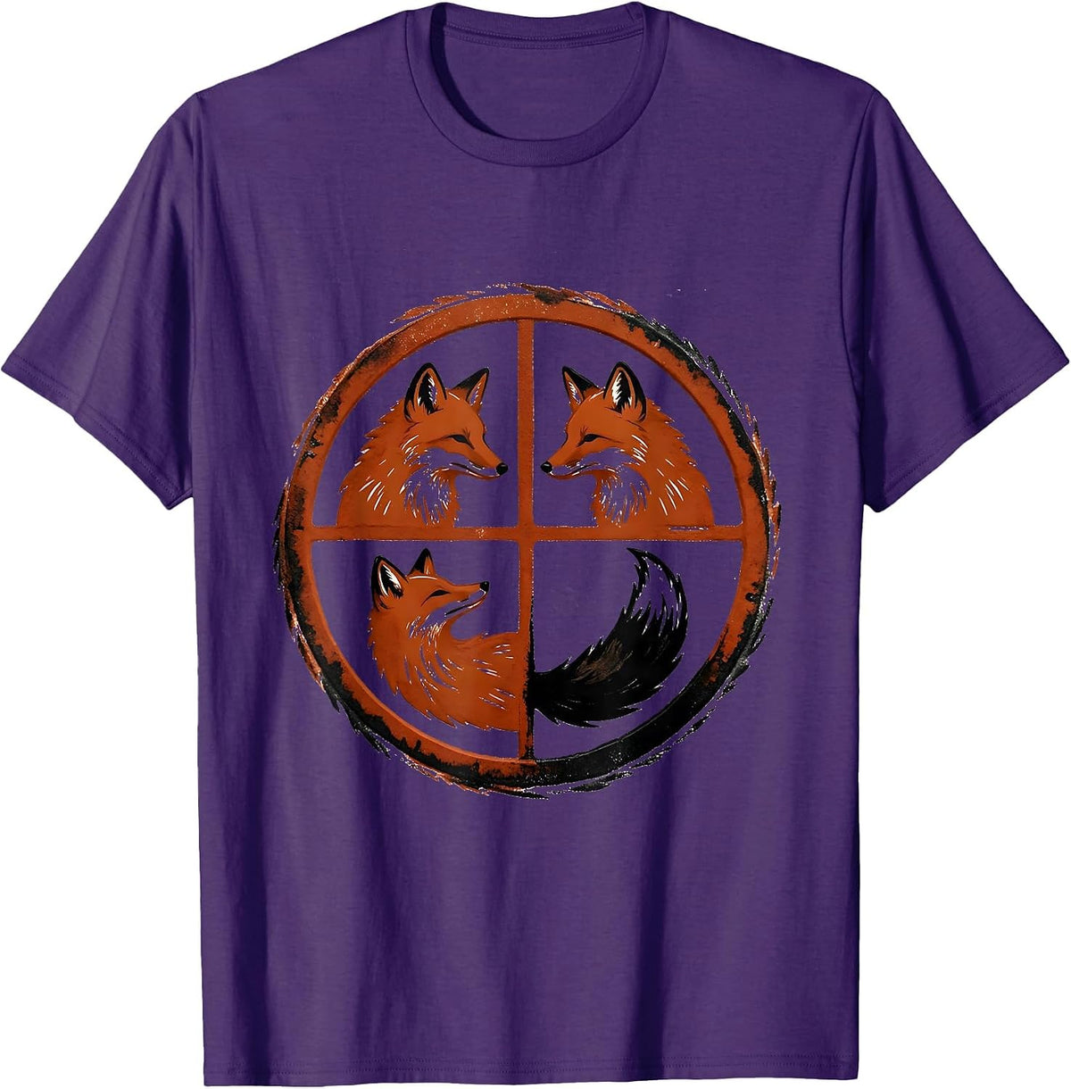 Four Foxes Rubber Stamp Woodland Animal Humor T-Shirt - Purple