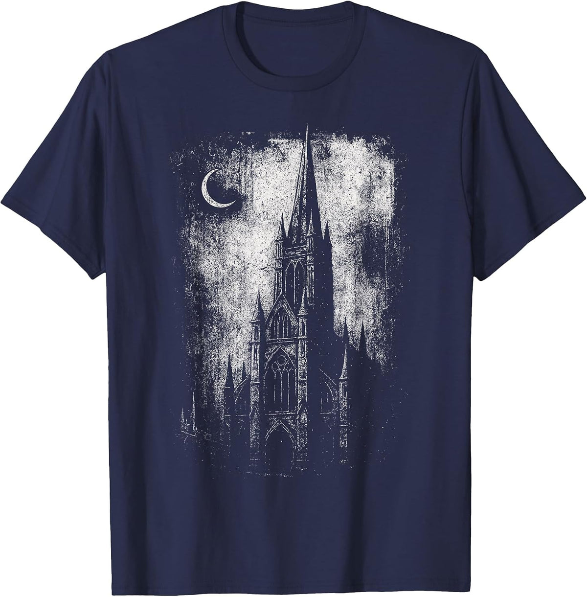 Gothic Cathedral Church Grunge Goth Dark Alt Aesthetic Art T-Shirt - Navy Blue