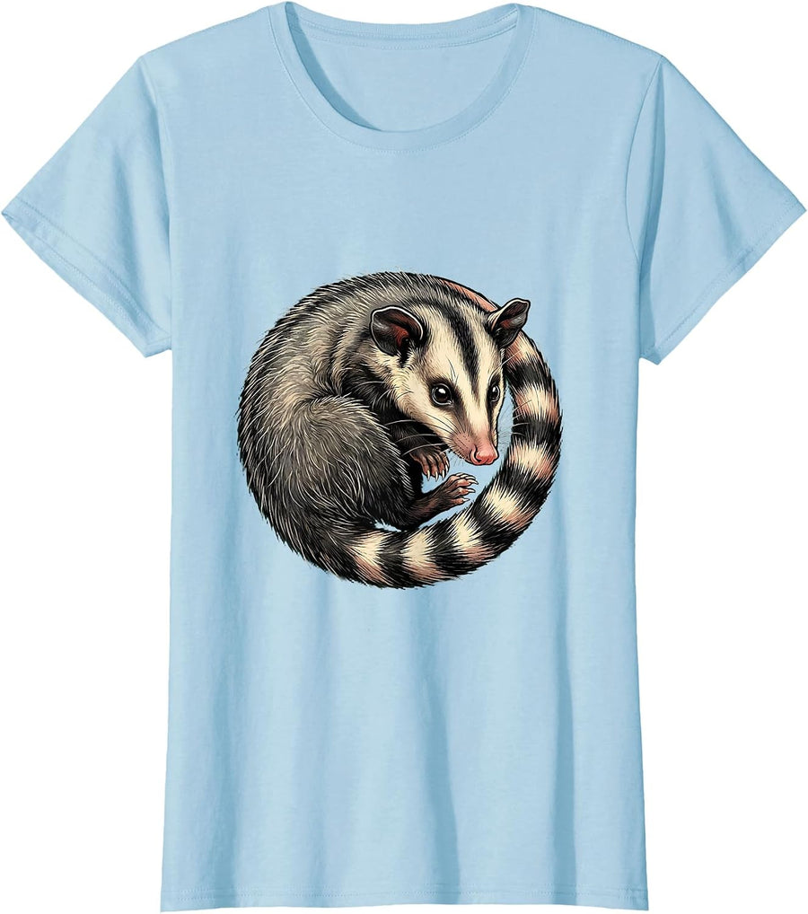 Women's Opossum Curled in Its Own Ringed Tail T-Shirt - Baby Blue