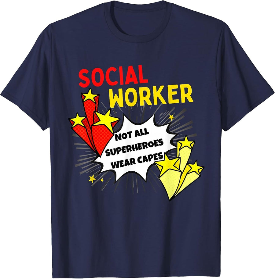 Not All Superheroes Wear Capes Comic Social Worker T-Shirt - Navy Blue