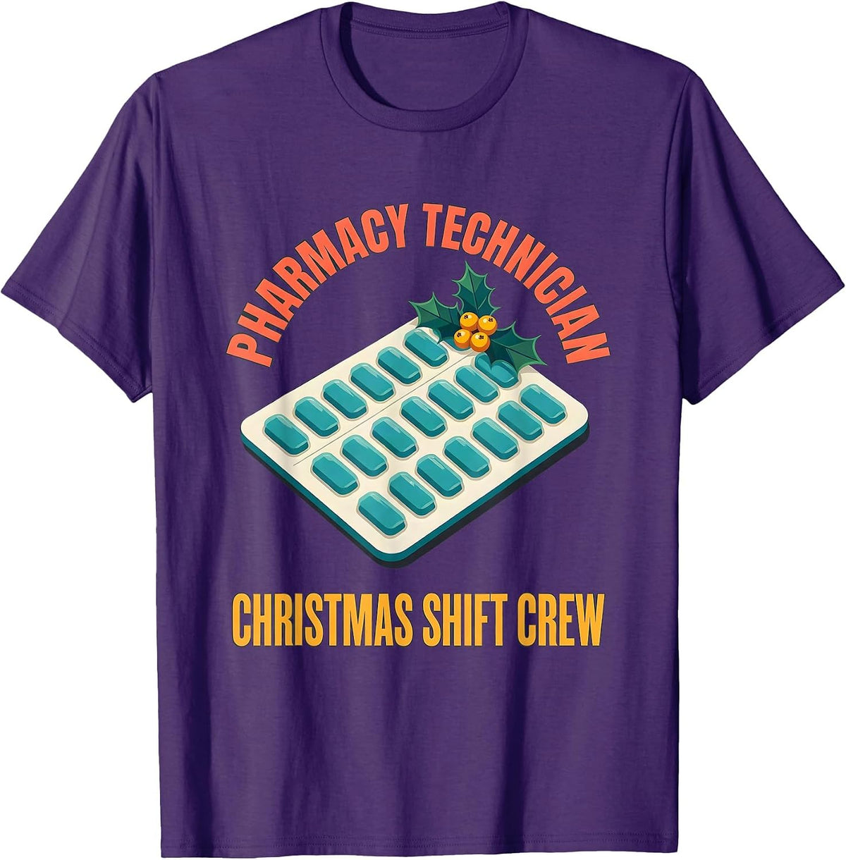 Men's Pharmacy Technician Christmas Shift Crew Funny T-Shirt - Purple