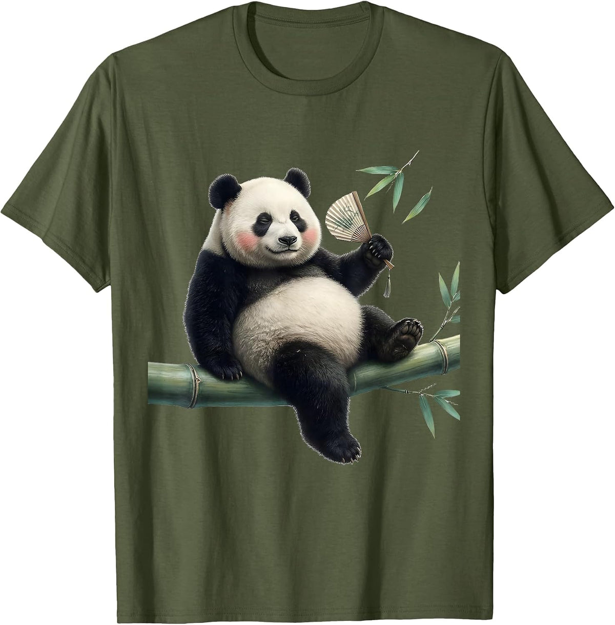 Panda Draped Over Bamboo Cute Kawaii Animal Lover Gift T-Shirt - Olive Green
