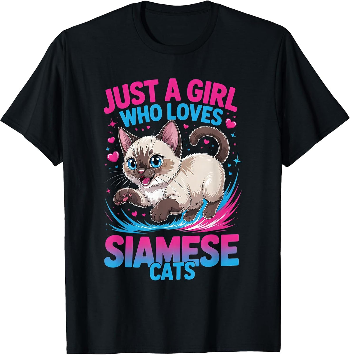 Girls Siamese Cat T-Shirt - Black