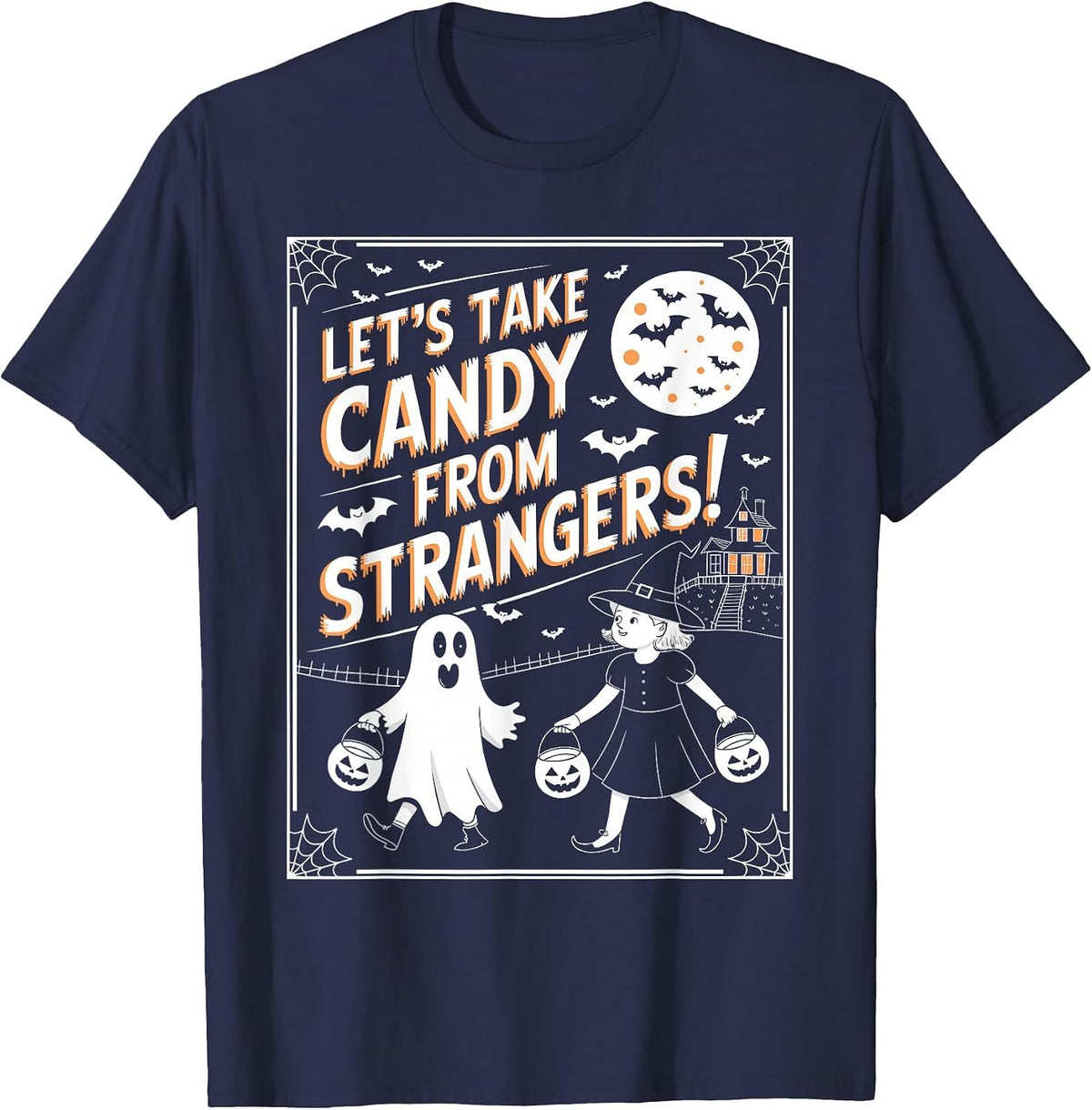 Let's Take Candy from Strangers Retro Halloween T-Shirt - Navy Blue