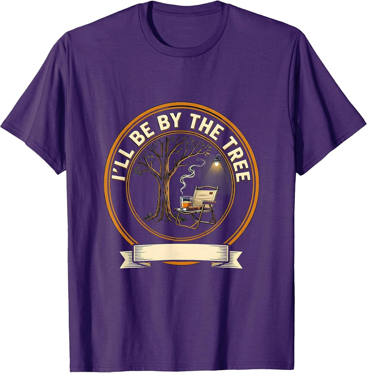 Men's I'll Be By The Tree Funny Cigar And Bourbon Lovers Backyard T-Shirt - Purple