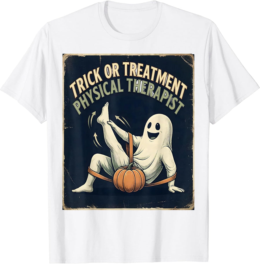 Men's Trick Or Treatment Physical Therapist Vintage Halloween PT T-Shirt - White