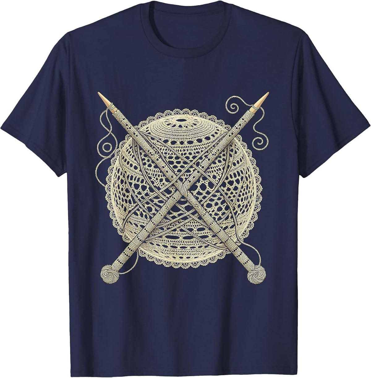 Crochet Yarn Ball Knitting Needles Graphic Design T-Shirt - Navy Blue