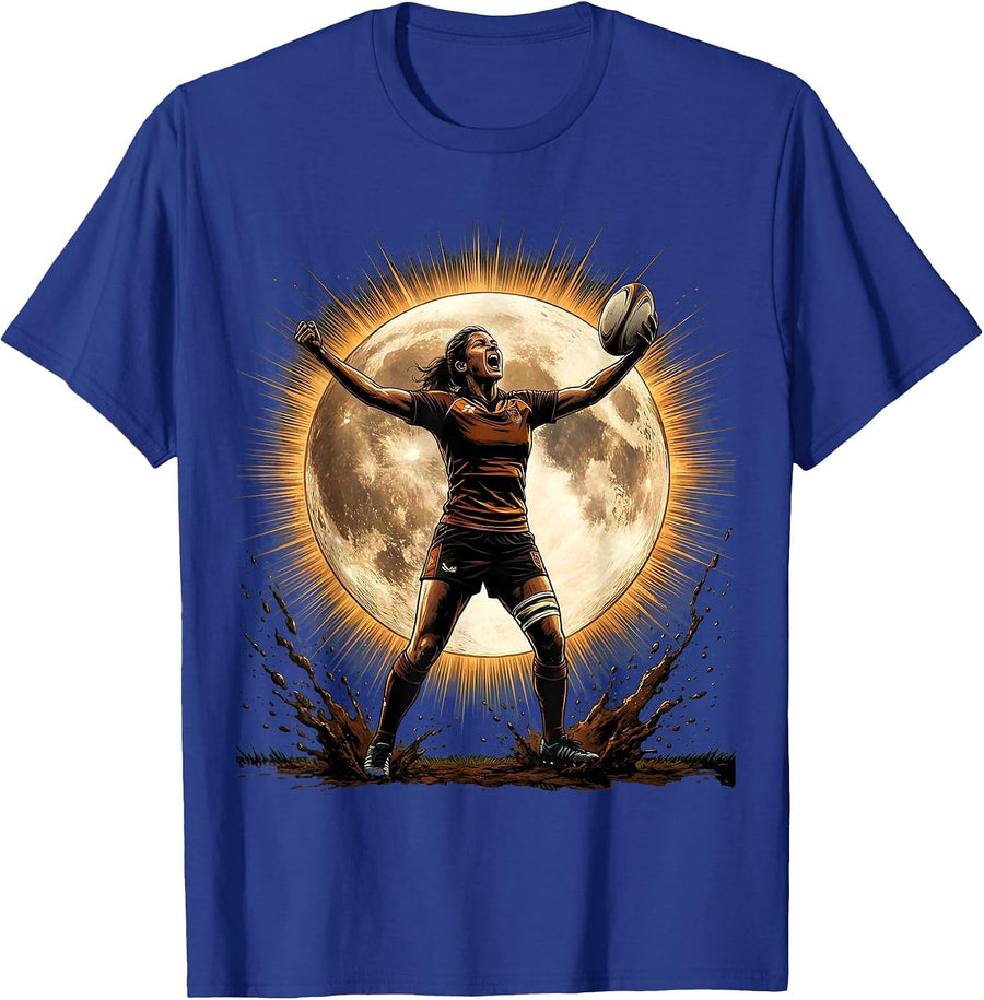 Rugby Player Howling at the Moon Graphic T-Shirt - Royal Blue