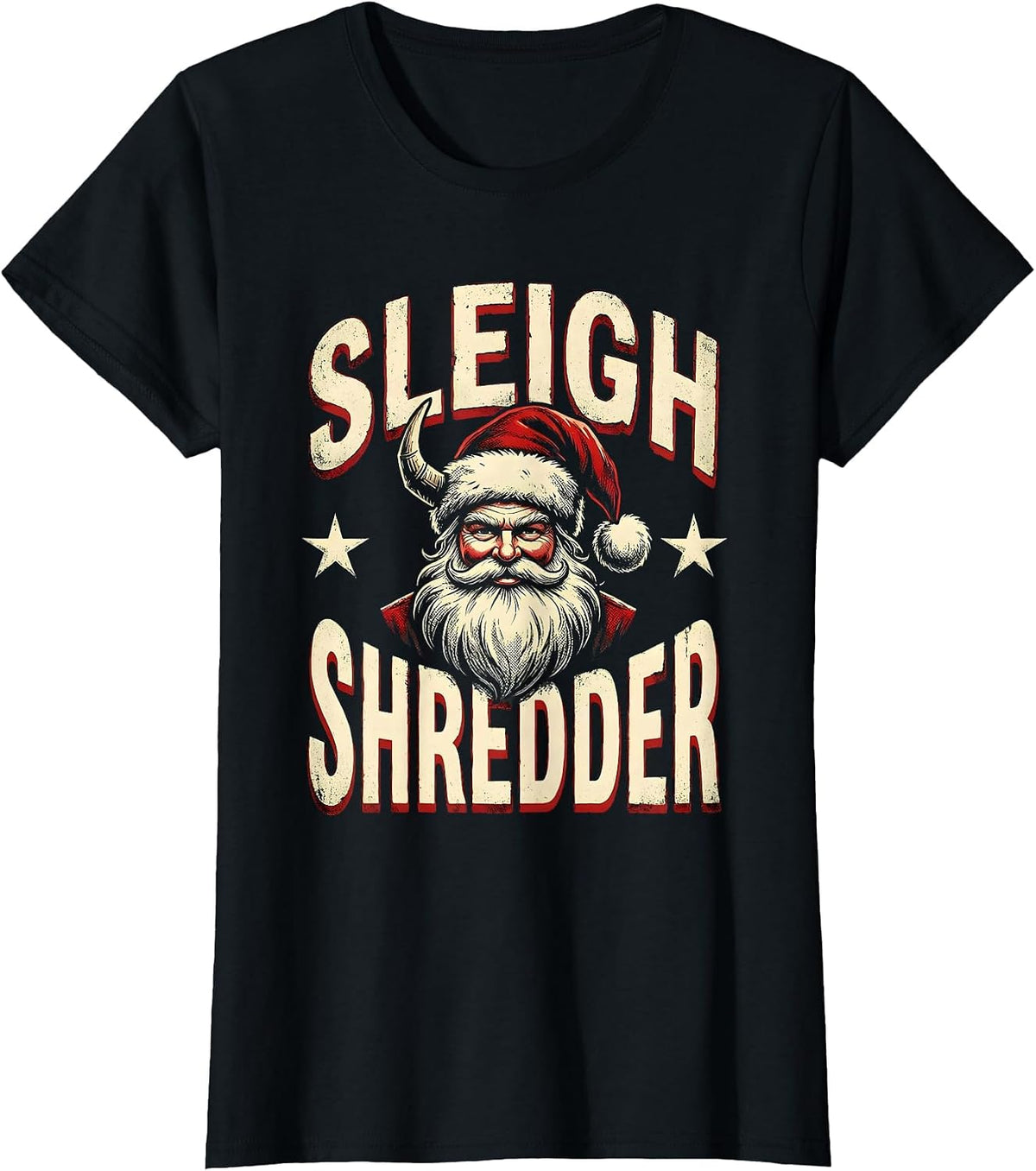 Sleigh Shredder Funny Heavy Metal Rock Christmas Novelty T-Shirt - Black