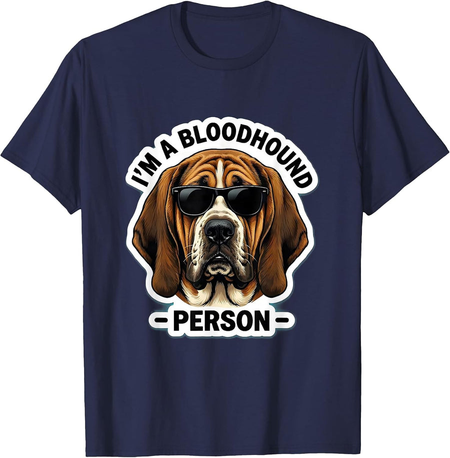 I'm A Bloodhound Person Funny Dog Lover Sunglasses Portrait T-Shirt - Navy Blue