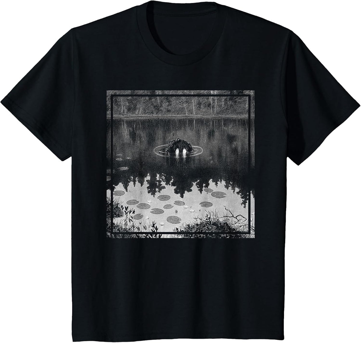 Nøkken - Theodor Kittelsen Black Metal Art Cover Troll Lake T-Shirt - Black