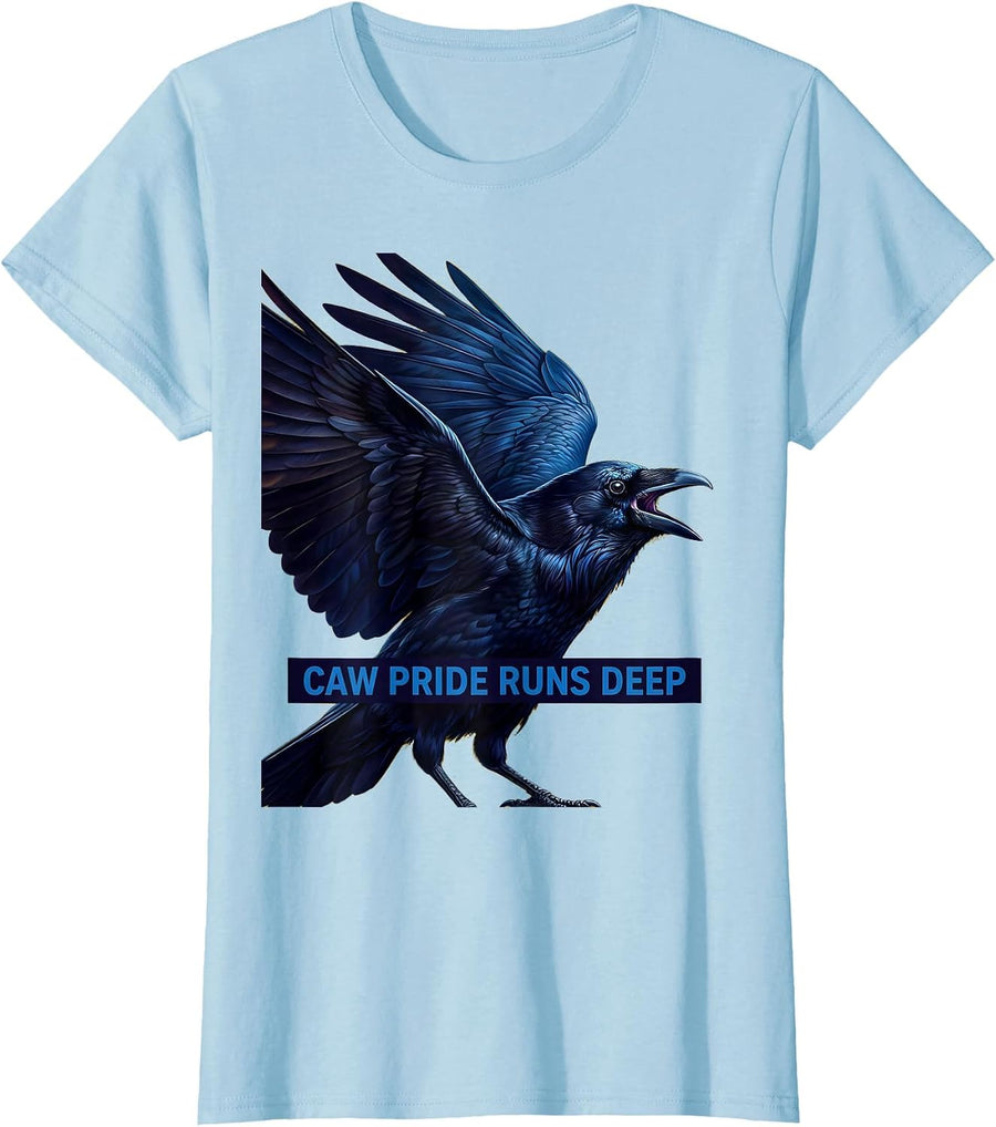 Women's CAW Pride Runs Deep Crow Lover Design T-Shirt - Baby Blue