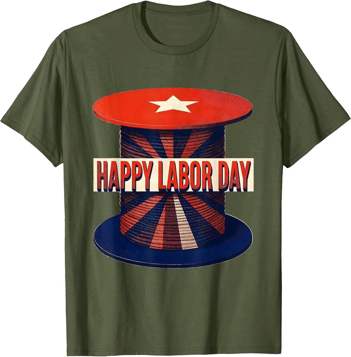Men's Happy Labor Day Risograph Patriotic Union Pride Gift T-Shirt - Olive Green