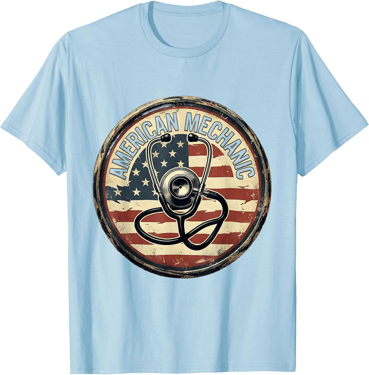 Men's American Mechanic Vintage Patriotic Mechanic Gift T-Shirt - Baby Blue