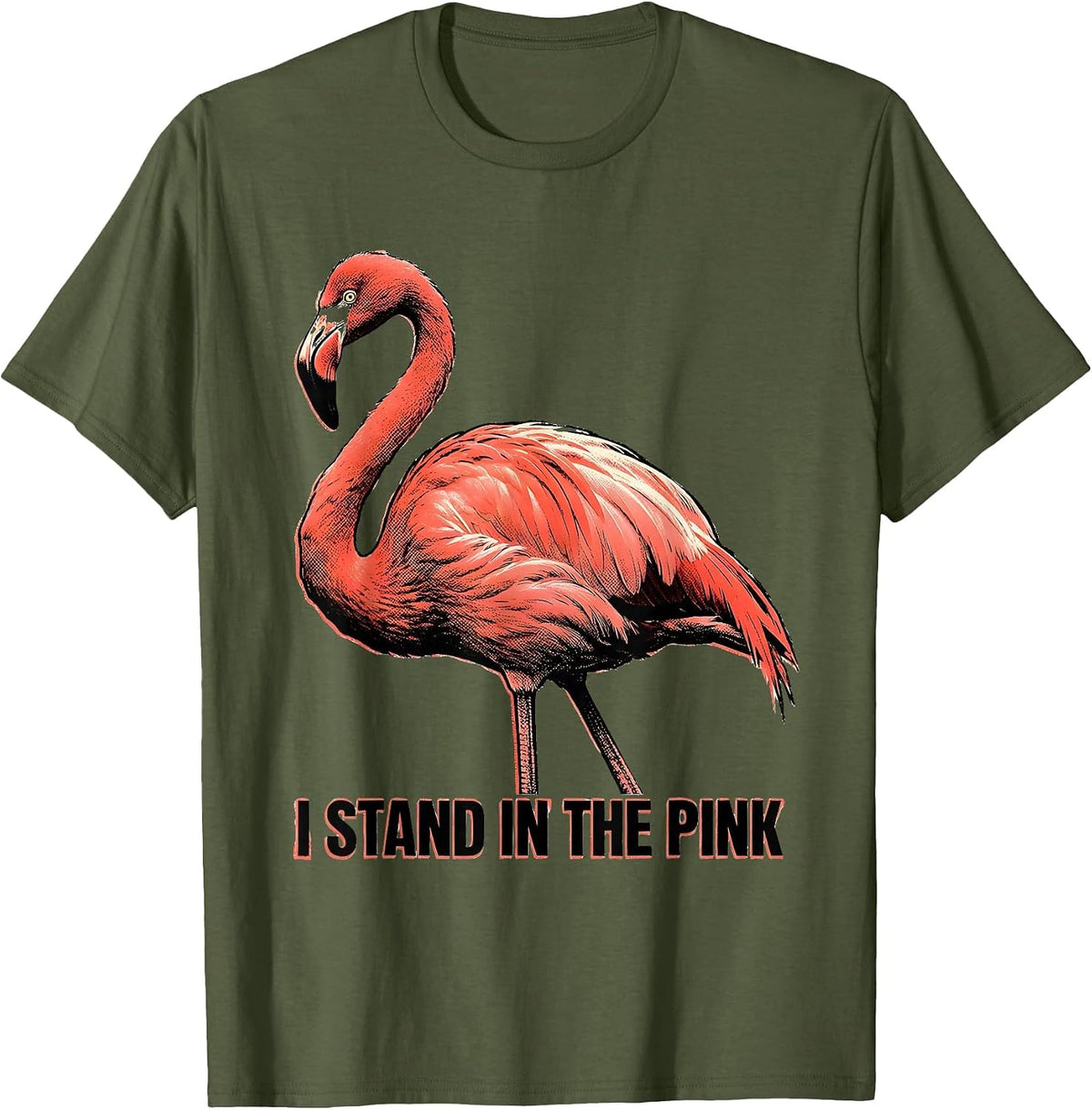 I Stand In The Pink Funny Flamingo Animal Humor Bird Lover T-Shirt - Olive Green