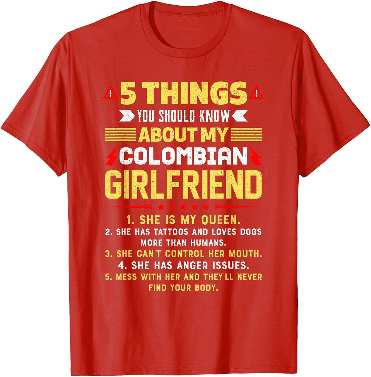 5 Things You Should Know About My Colombian Girlfriend Funny T-Shirt - Red
