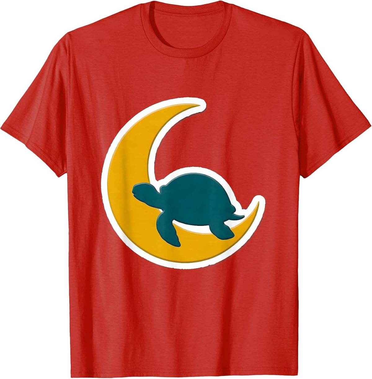 Men's Turtle Silhouette Crescent Moon Nature Art T-Shirt - Red