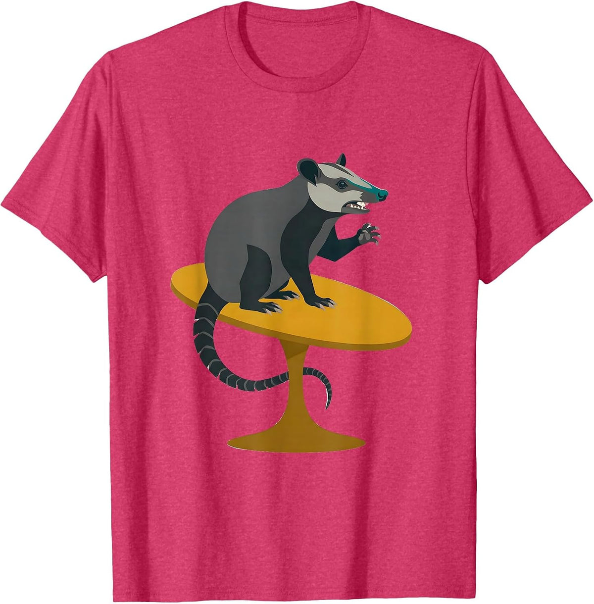 Primly Seated Opossum Midcentury Modern Deadpan Humor T-Shirt - Red Heather