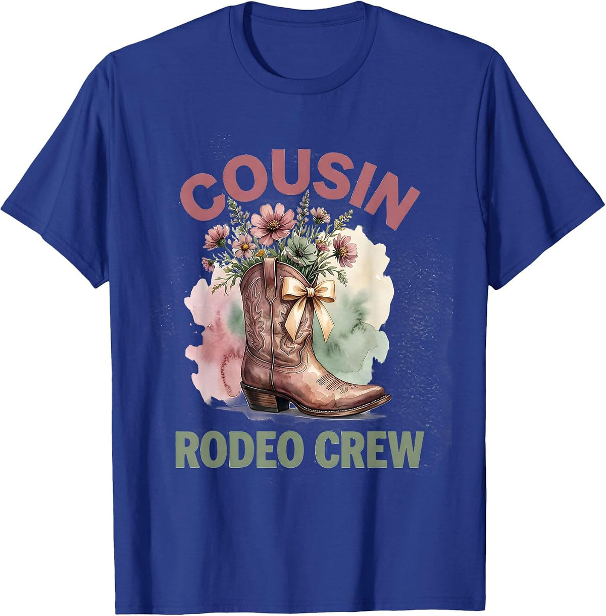 Cousin Rodeo Crew Watercolor Cowgirl Boot Birthday Party T-Shirt - Royal Blue