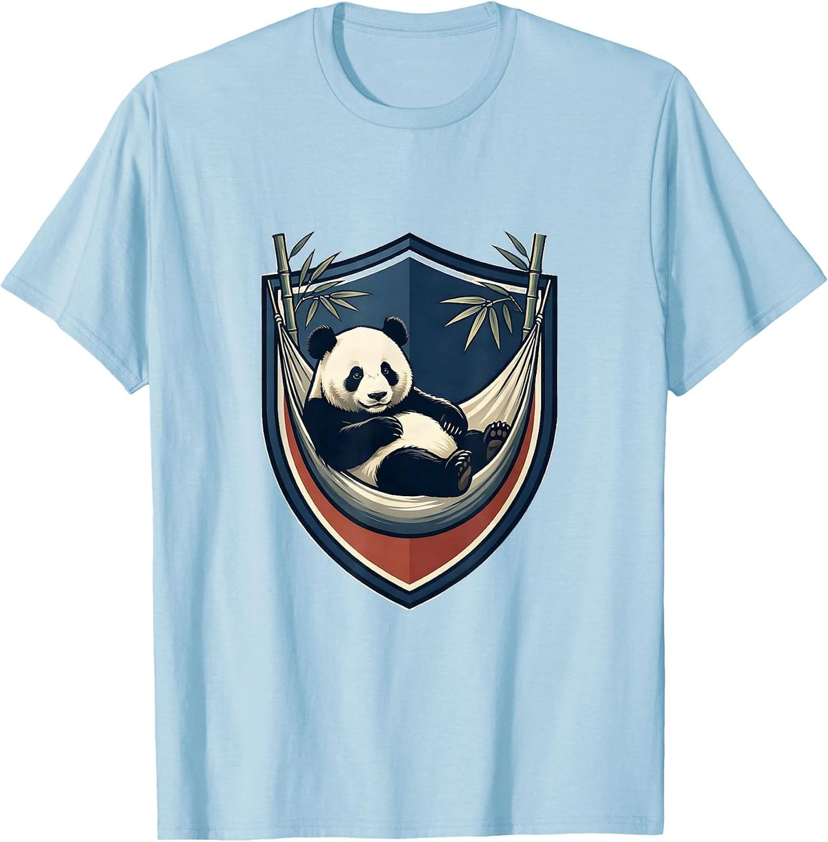 Men's Panda Emblem Shield Reclining Bamboo Crest Humor T-Shirt - Baby Blue