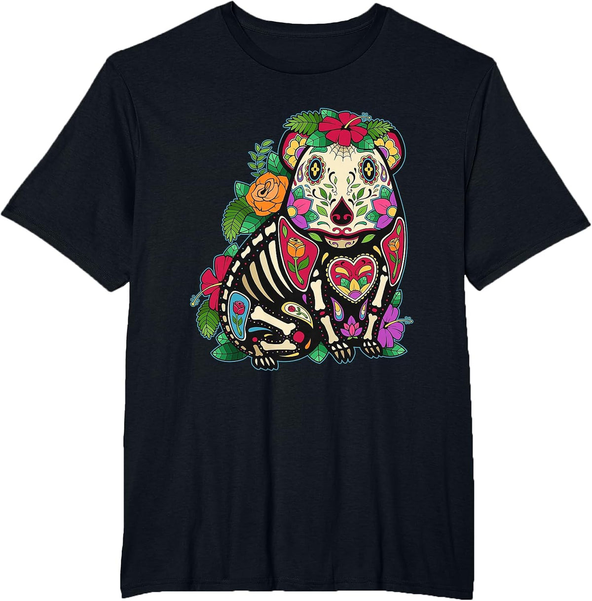Guinea Pig Sugar Skull Calavera Mexico Dia De Los Muertos T-Shirt - Black