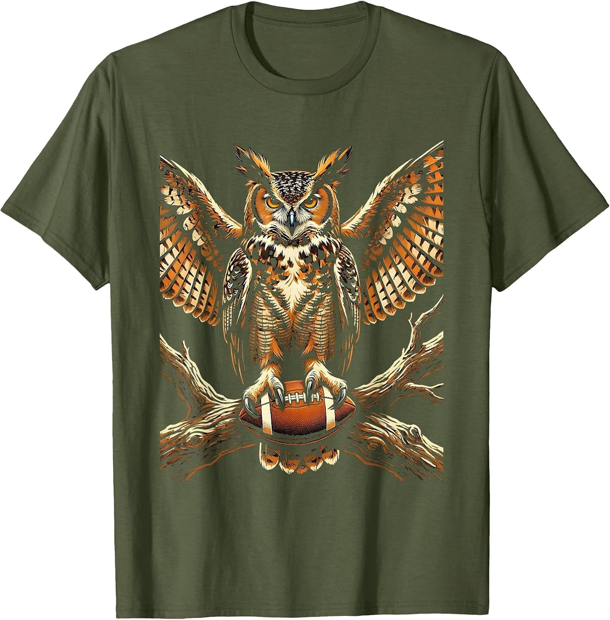 Great Horned Owl Football Spirit Animal Graphic T-Shirt - Olive Green