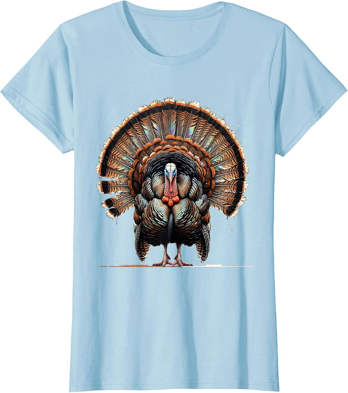 Women's Wild Turkey Fanning Feathers Hunting Graphic T-Shirt - Baby Blue