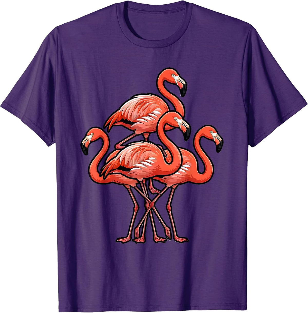 Cartoon Flamingo Stack Flamingo Lover Humor Gift T-Shirt - Purple