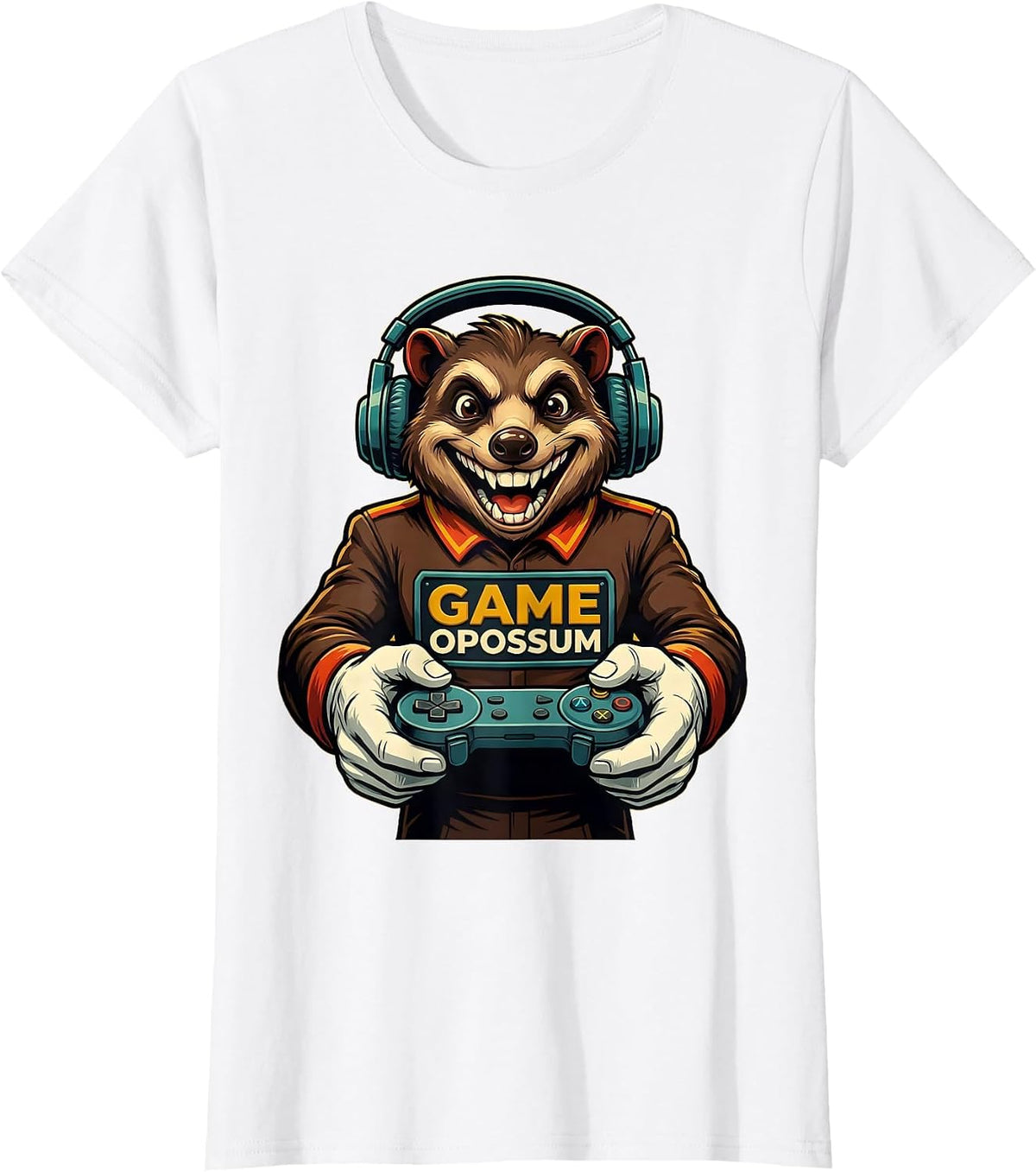 Game Opossum Retro Advertising Anime Gamer Mascot Humor T-Shirt - White