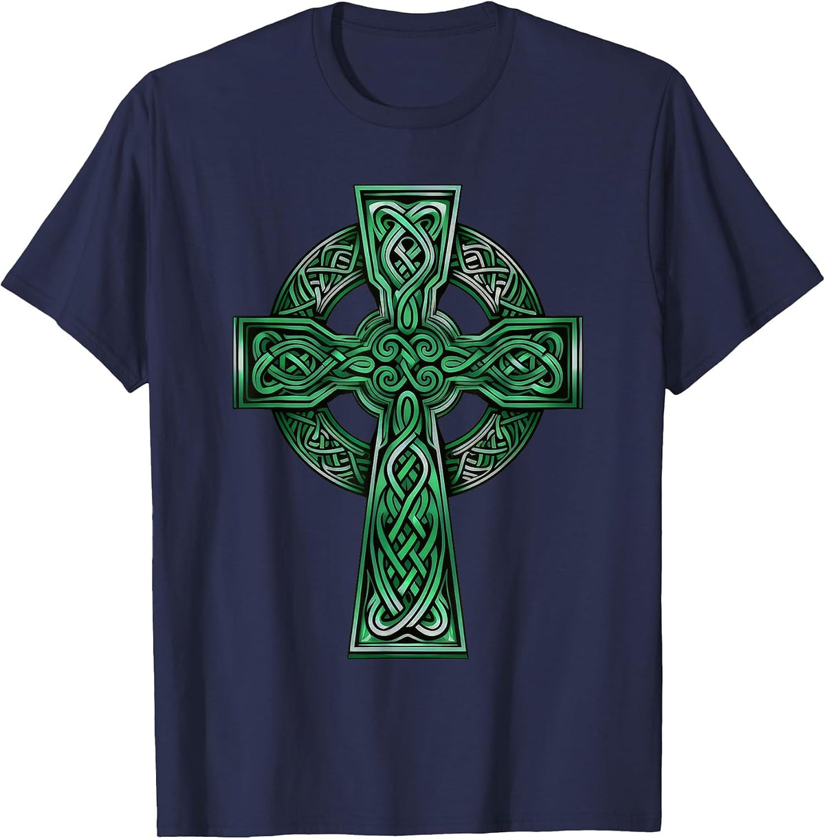 Irish Celtic Cross Knot Christian Holy Trinity Scottish Celt T-Shirt - Navy Blue