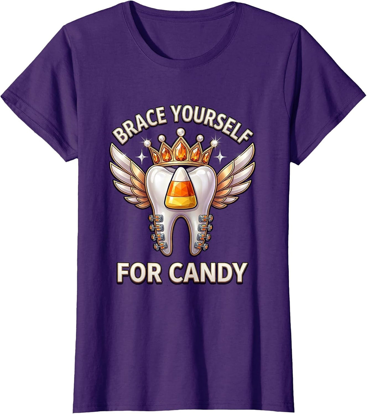 Women's Brace Yourself For Candy Halloween Dental Design T-Shirt - Purple