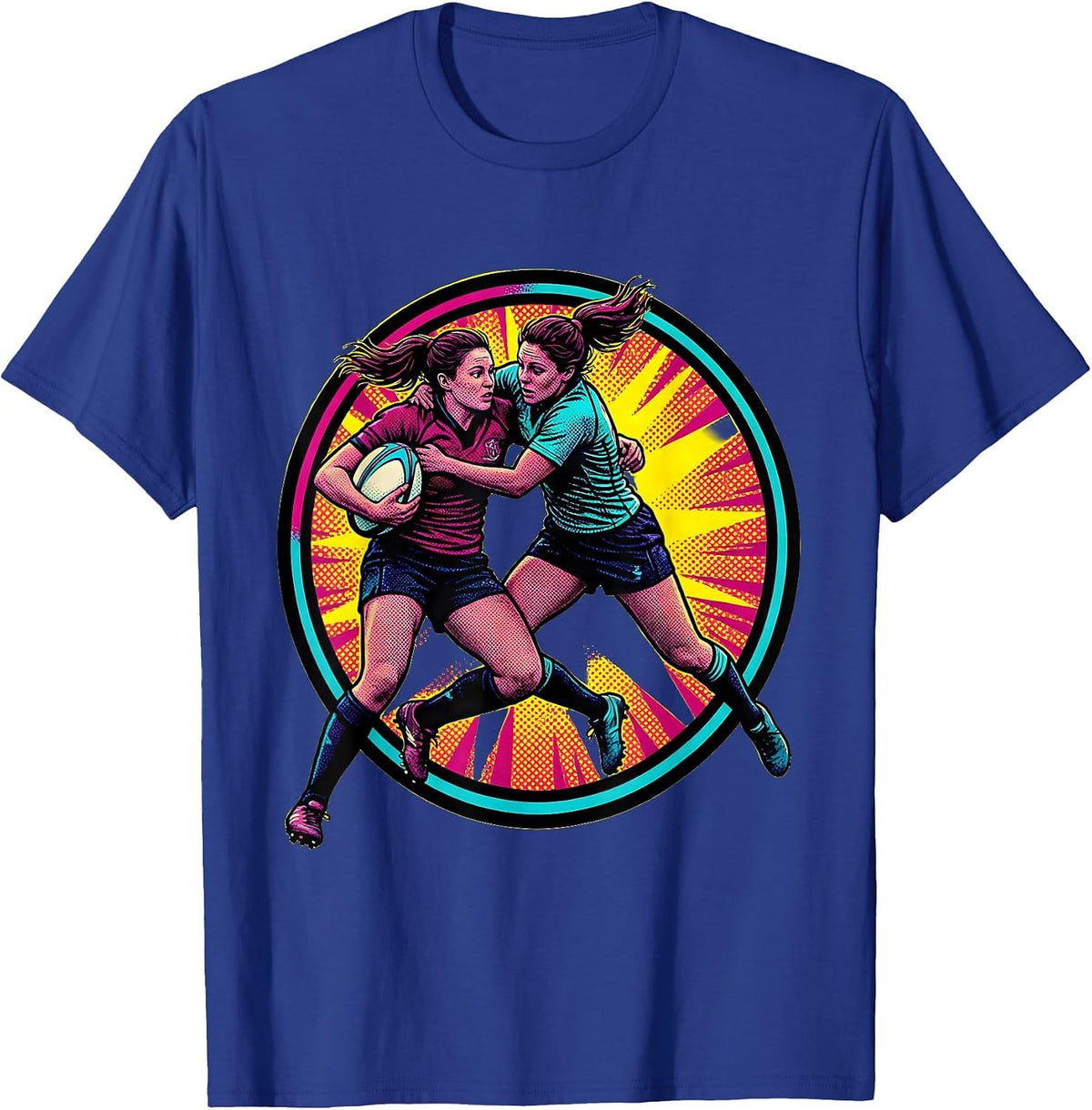 Men's Fierce Rugby Tackler Mid-Air Collision Graphic T-Shirt - Royal Blue