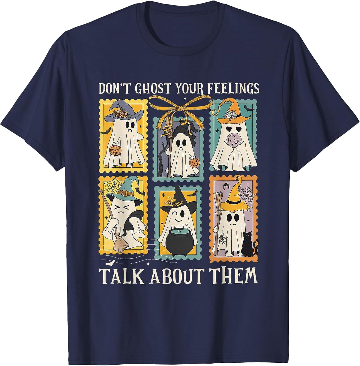 Retro Halloween Mental Health Don't Ghost Your Feelings T-Shirt - Navy Blue