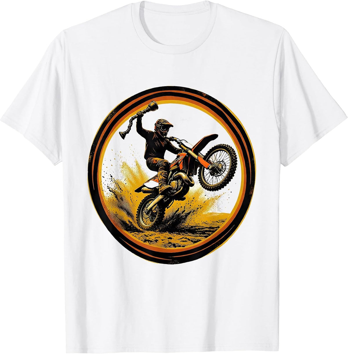 Men's Dirt Bike Rider Badge Screenprint Poster Humor T-Shirt - White