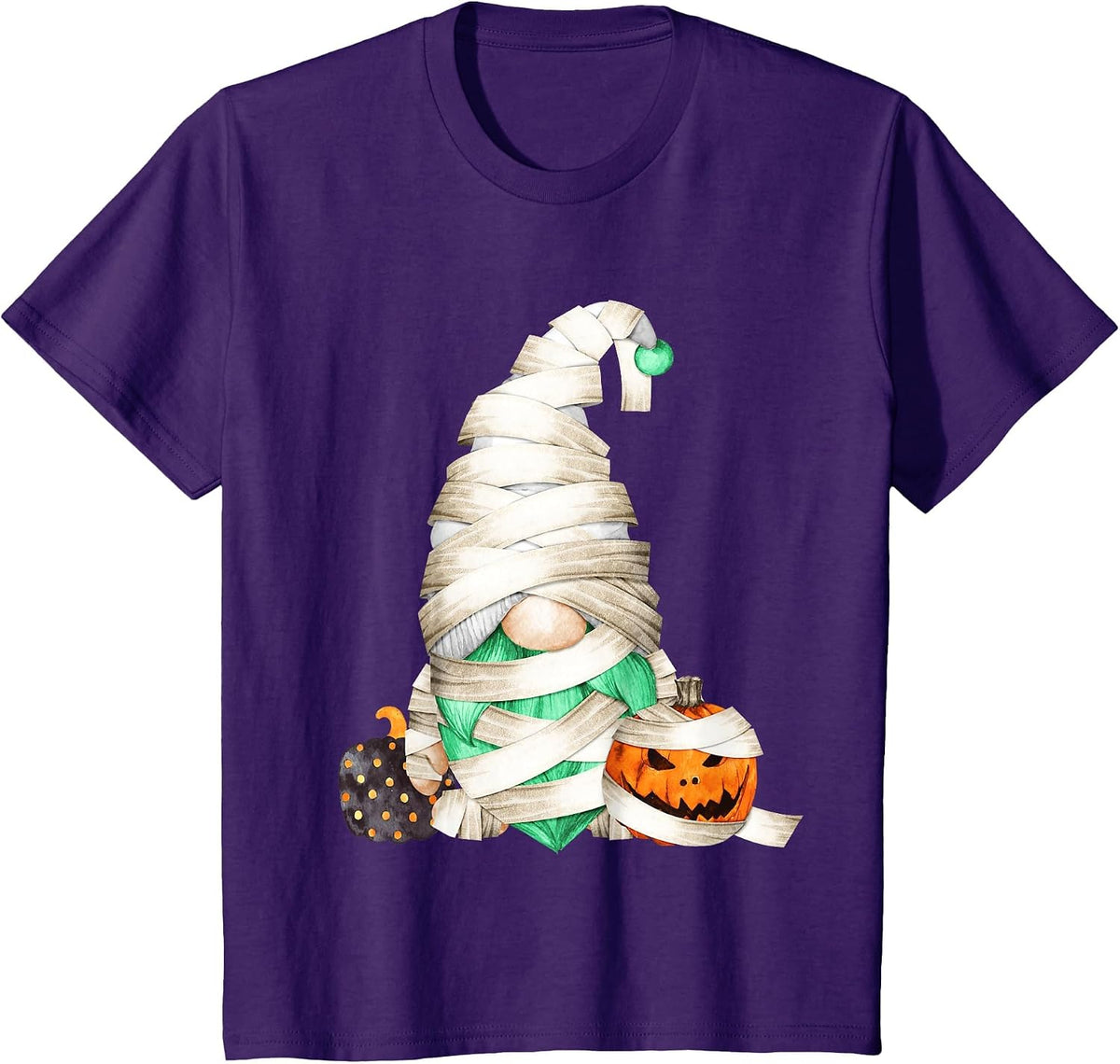 Halloween Gnome Mummy Costume for Women & Boys with Pumpkin T-Shirt - Purple